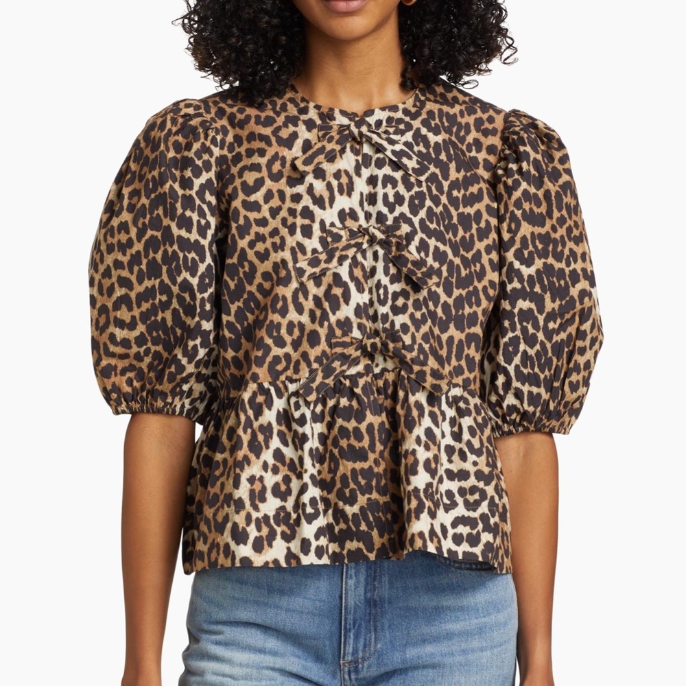 Ganni leopard poplin peplum blouse